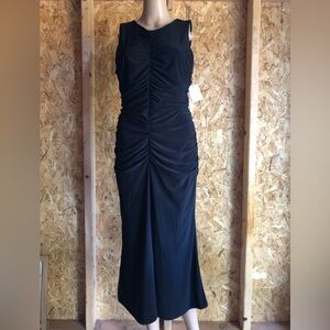 Halogen black midi ruched dress
